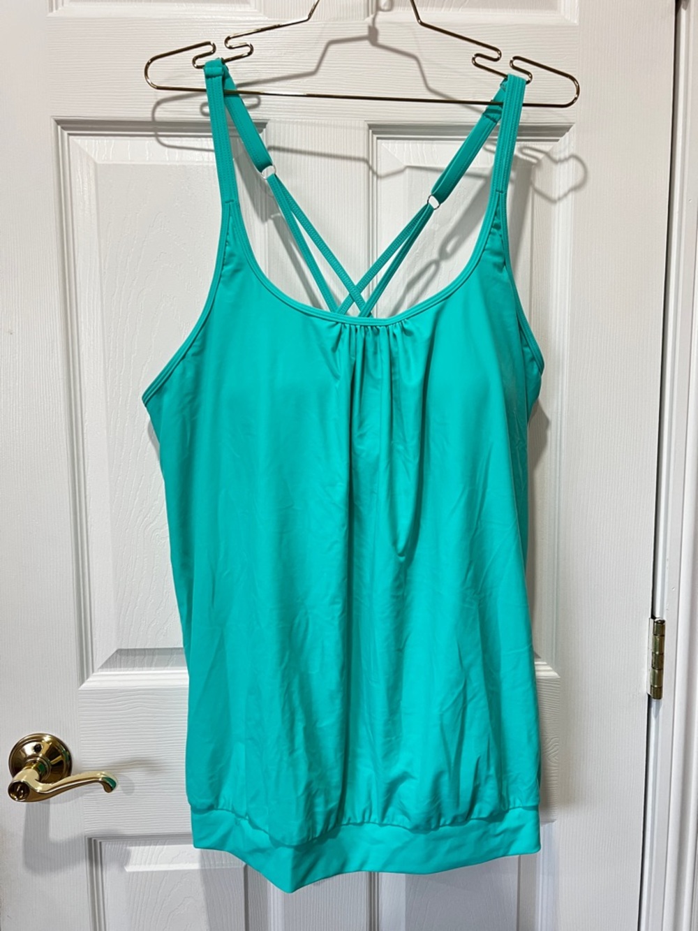 Yonique Blouson Tankini Top Swimsuit Adjustable Straps Plus Size 22W Teal Mint